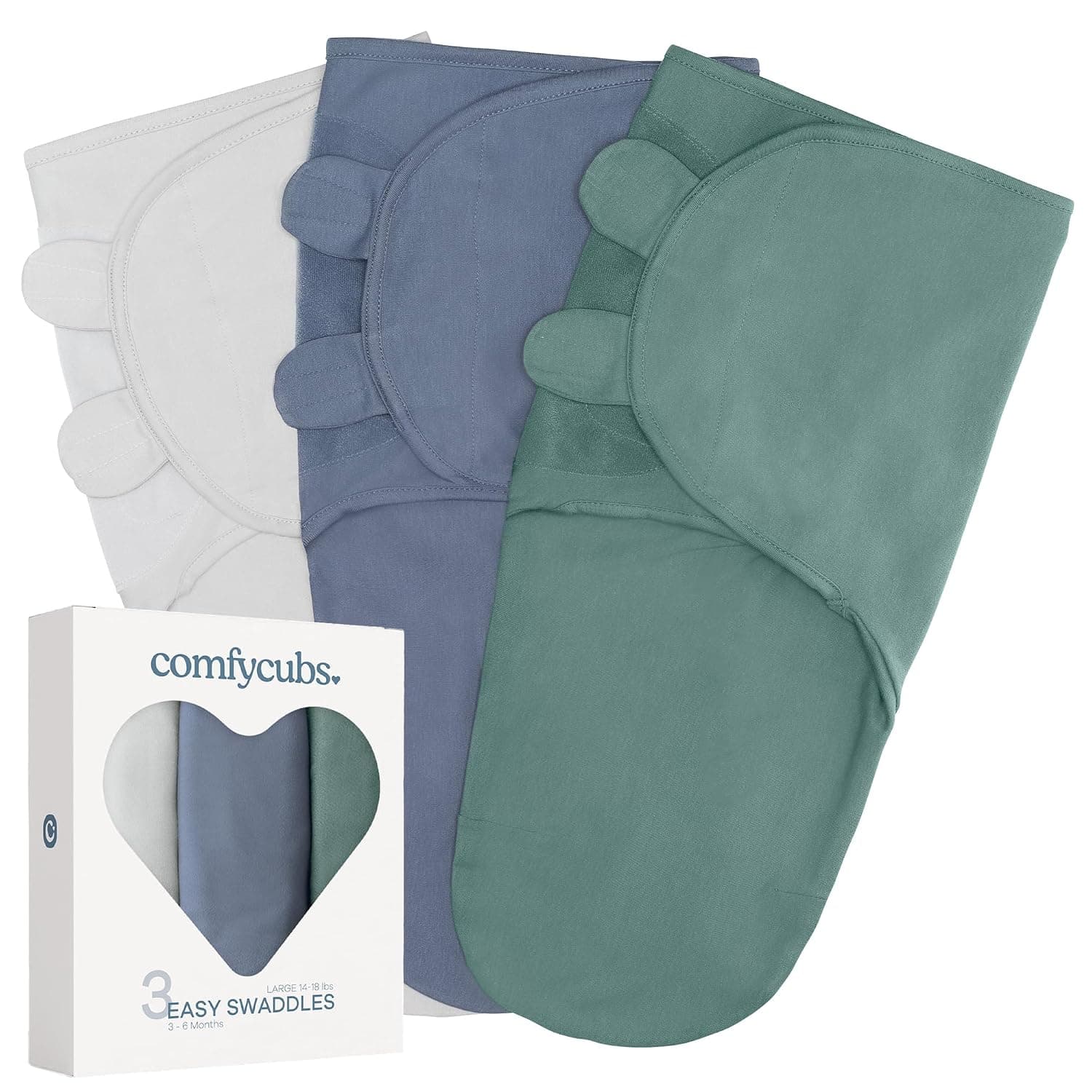 Comfy Cubs Swaddle Blanket Baby Girl Boy Easy Adjustable 3 Pack Infant Sleep Sack Wrap Newborn Babies (Large 3-6 Months, Stone, Nomadic Blue, Azul) | 100% Cotton Newborn Wrap for 3-6 Months Infants, Adjustable, Breathable and Durable Sleep Sack for Babies