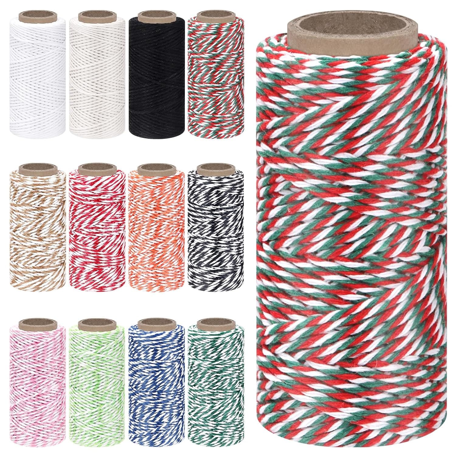 Glarks 12pcs 100m Twine, 12 Colors Cotton Bakers Twine, Twisted Yarn, Colorful String for Knitting, Gift Wrapping, DIY