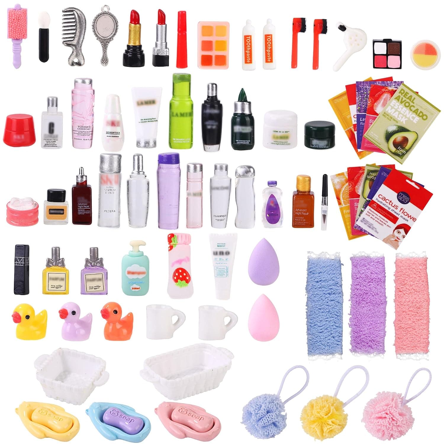 75Pcs Dollhouse Mini Jewelry Storage Case Miniature Bathroom Accessories | Dollhouse Makeup Set Towel Cosmetic Toothbrush Shampoo Perfume Hair Dryer Comb Doll Backpack Micro Scene