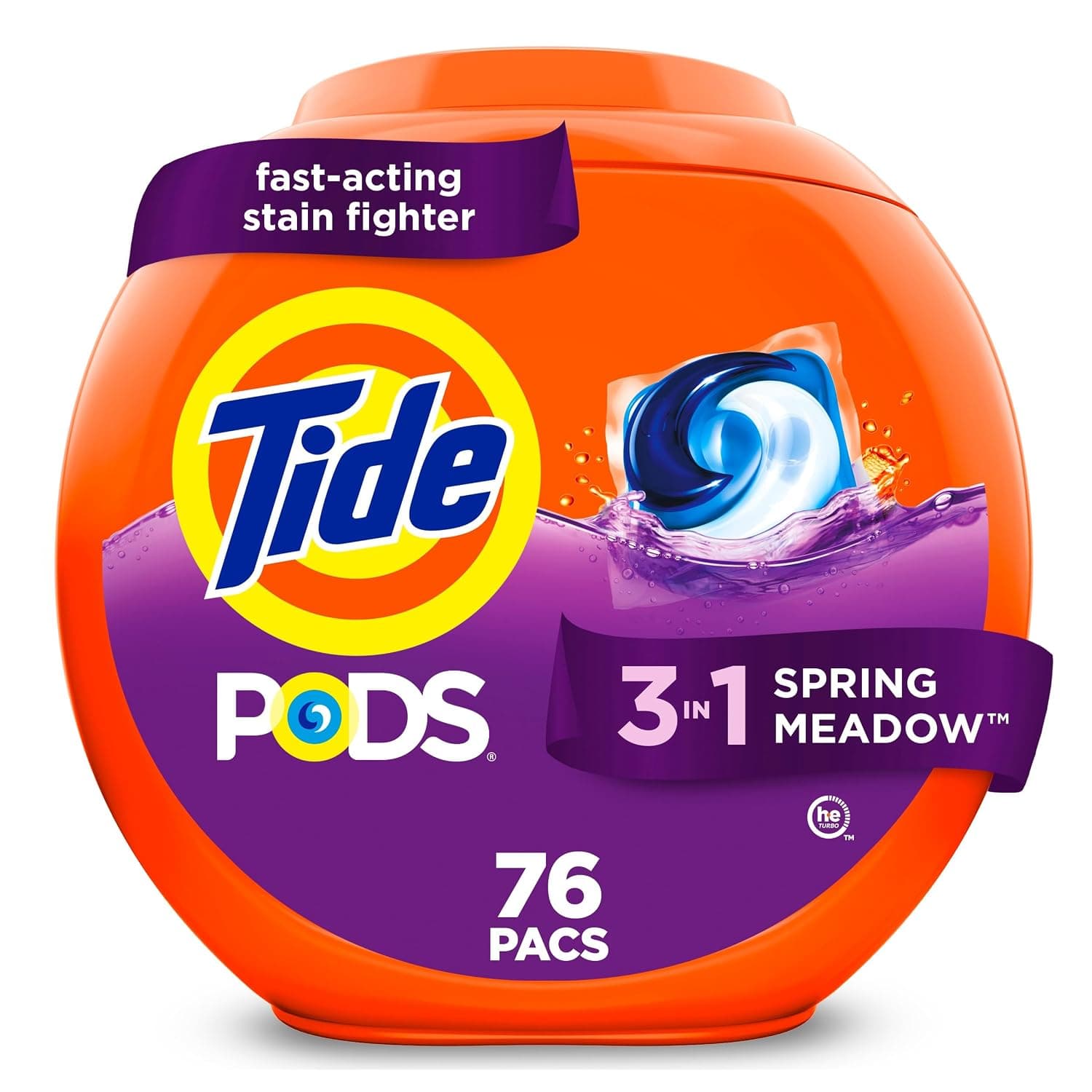 Tide PODS Liquid Laundry Detergent Soap Pacs, Powerful 3-in-1 Clean in One Step, He Compatible, Spring Meadow Scent, 76 Count