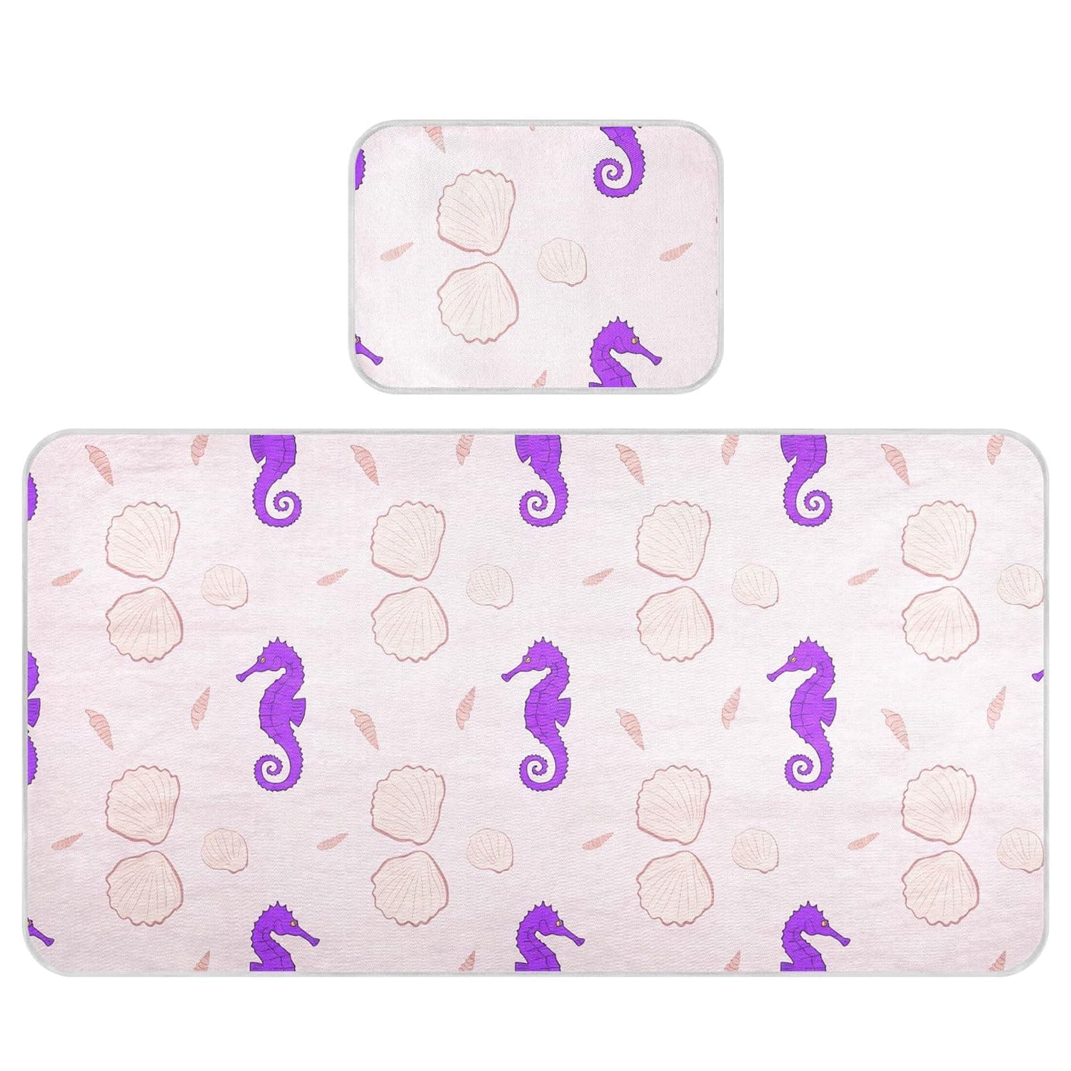 Purple Seahorses Seashells Baby Cooling Mattress Pad, Soft & Breathable Cooling Mat Keep Baby Cool in Summer 28x52 in, Nursery Essential