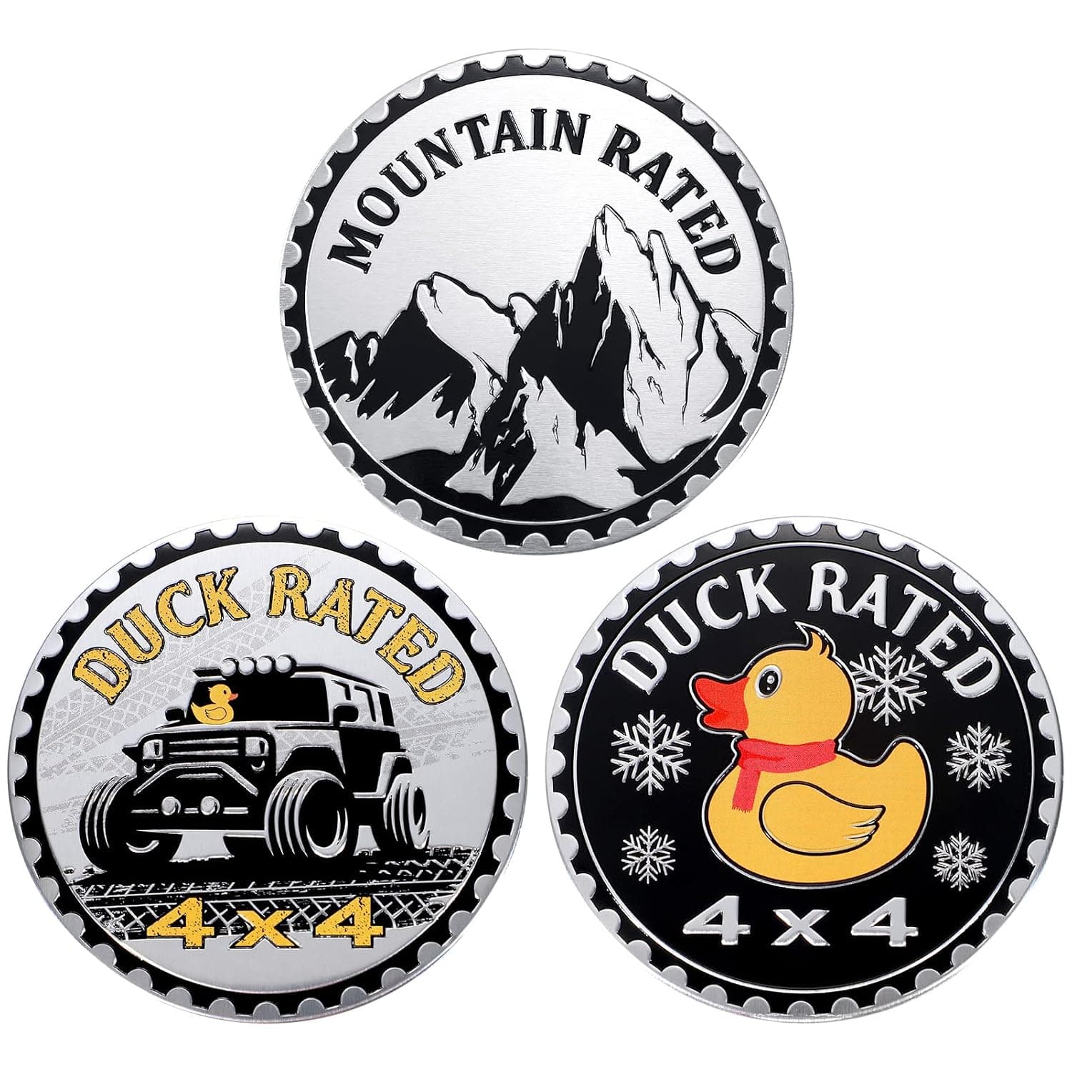 Oudain 3 Pcs Duck Badge Rated Car Emblem 4 x 4 Metal Automotive Badge 3D Metal Car Badges Emblems Round Emblem Decals Car Badge Decals Stickers with Vehicles Cars Trucks SUV RV Decoration