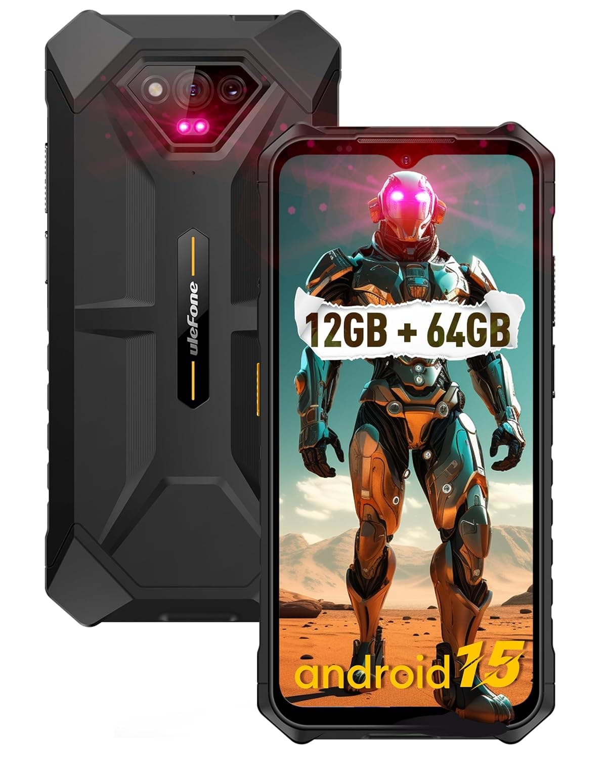 Ulefone Armor X13 Rugged Phones Unlocked, IP68/IP69K Waterproof Phone, MTk Helio G36 12GB+64GB, 50MP+24MP Night Vision Camera, 6.52" Display, 6320mAh, Android 14, NFC, Fingerprint ID, Black
