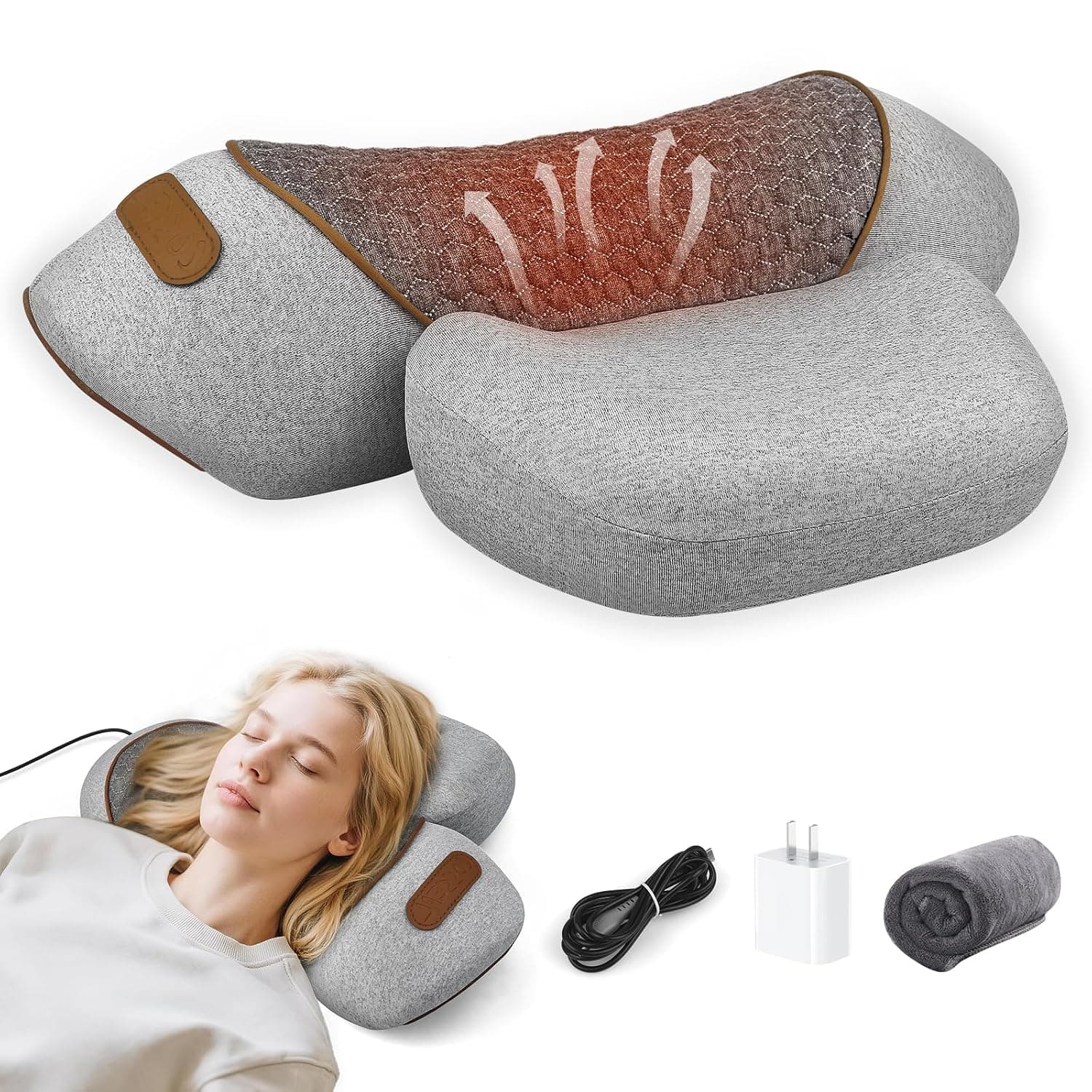 3-in-1 Neck Massager Pillow with Heat, Massage & Stretcher, Traction Massager for Neck Hump, Shoulder & Muscle Relaxation, Pain Relief & Cervical Support, Ideal Gift for Women & Men