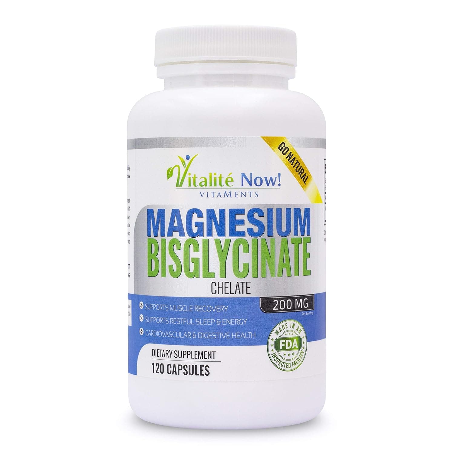 Magnesium Bisglycinate 200mg 100% Chelated - Max Absorption & Bioavailability, Fully Reacted & Buffered, No Laxative Effect - Sleep, Energy, Stress, Anxiety, Leg Cramps, Headaches - Non-GMO | Max Absorption & Bioavailability, Reacted & Buffered, No Laxative Effect, Sleep, Energy, Stress, Cramps, Headaches, non-GMO