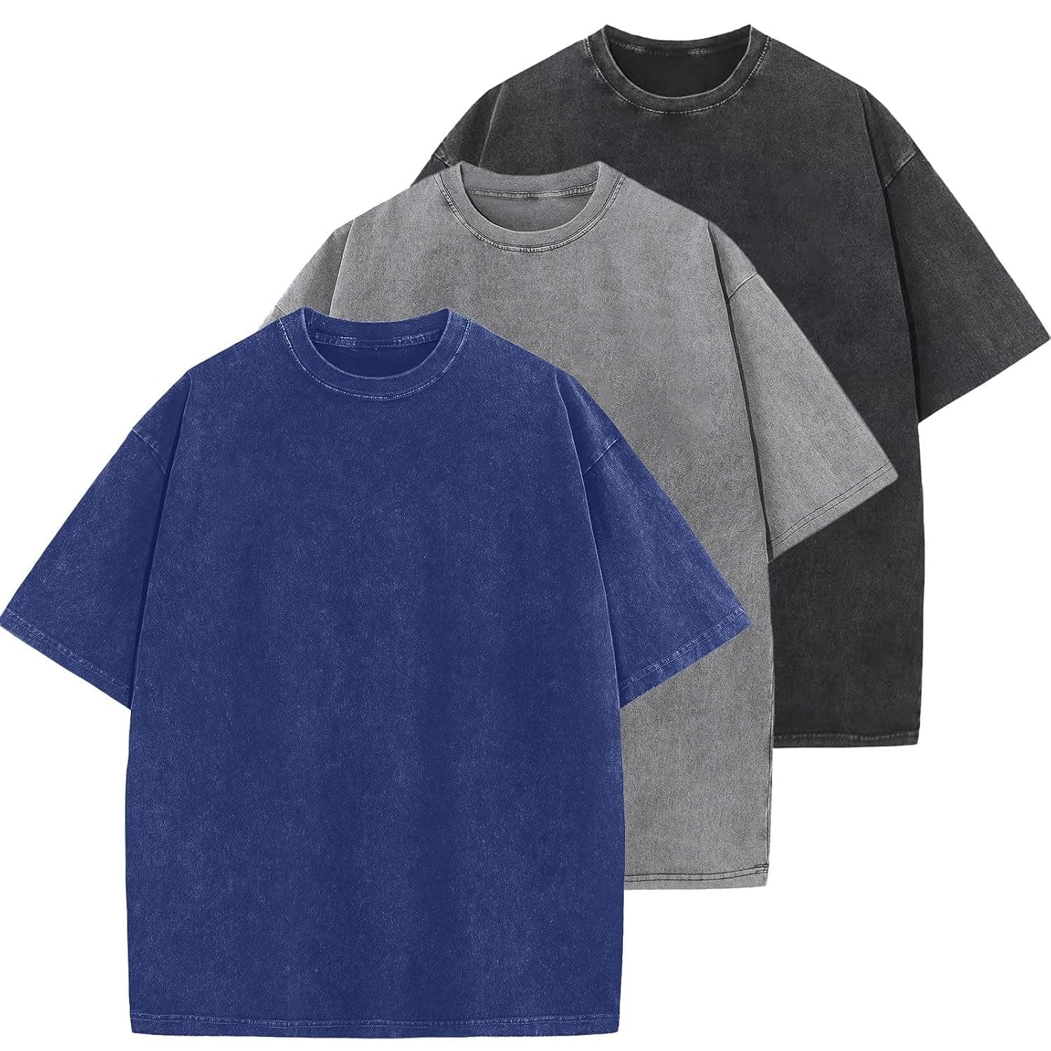 Men's Cotton T-Shirts Oversized Unisex Short Sleeves Casual Loose Wash Solid Basic Tee Tops