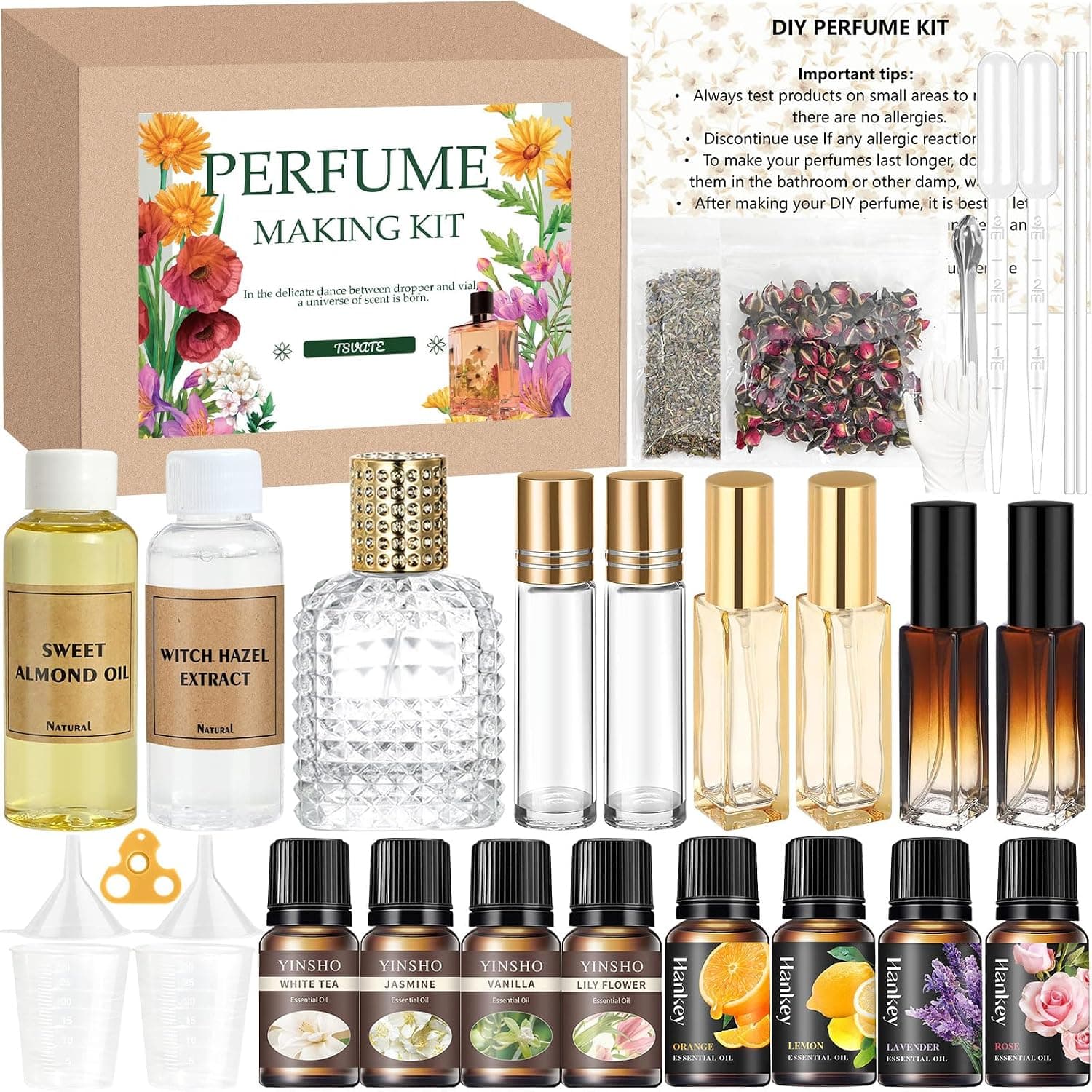 TSVATE DIY Perfume Making Kit for Women- Roller Perfume Making Kit, Travel Perfume Set with Essential Oil, Spray Bottles, Make Your Own Scent, Roller Fragrance Christmas Gifts for Women Girls