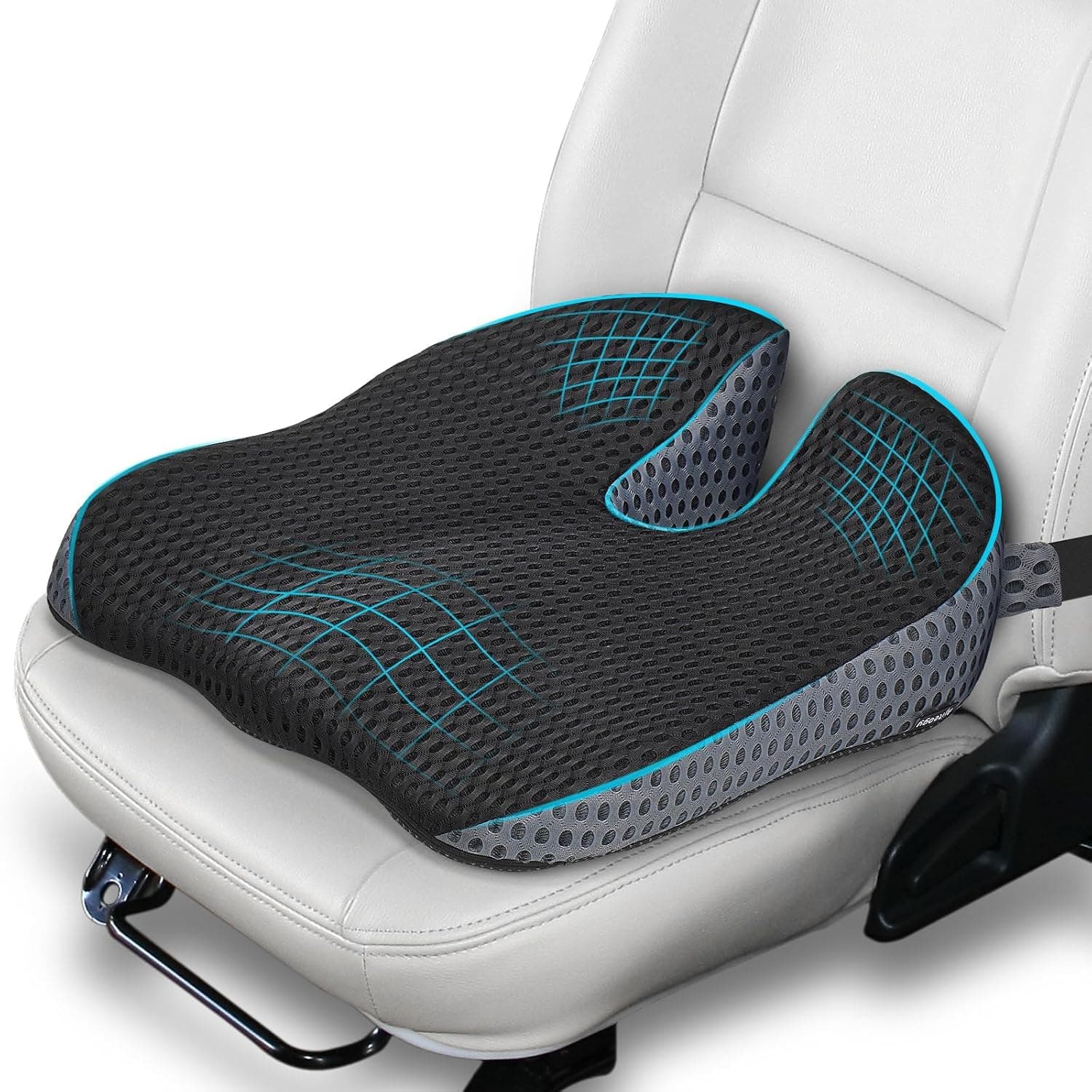 Car Seat Cushion - Memory Foam Wedge Seat Cushion for Driving, Height Booster & Posture Support, Breathable 4D Mesh Seat Pad with Adjustable Straps for Car Truck Office Chair