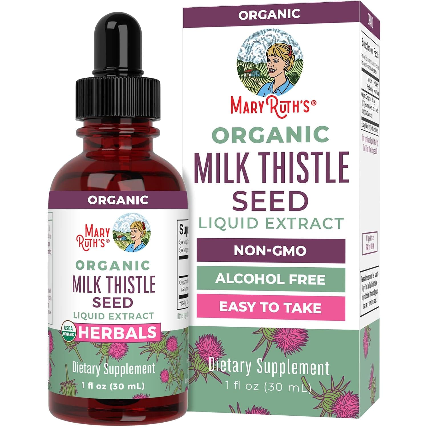 Milk Thistle Seed Liquid Drops by MaryRuth's | Sugar Free | USDA Organic Milk Thistle Drops | Herbal Tinctures | Unflavored | Vegan | Gluten Free | 30 Servings | 1 Fl Oz