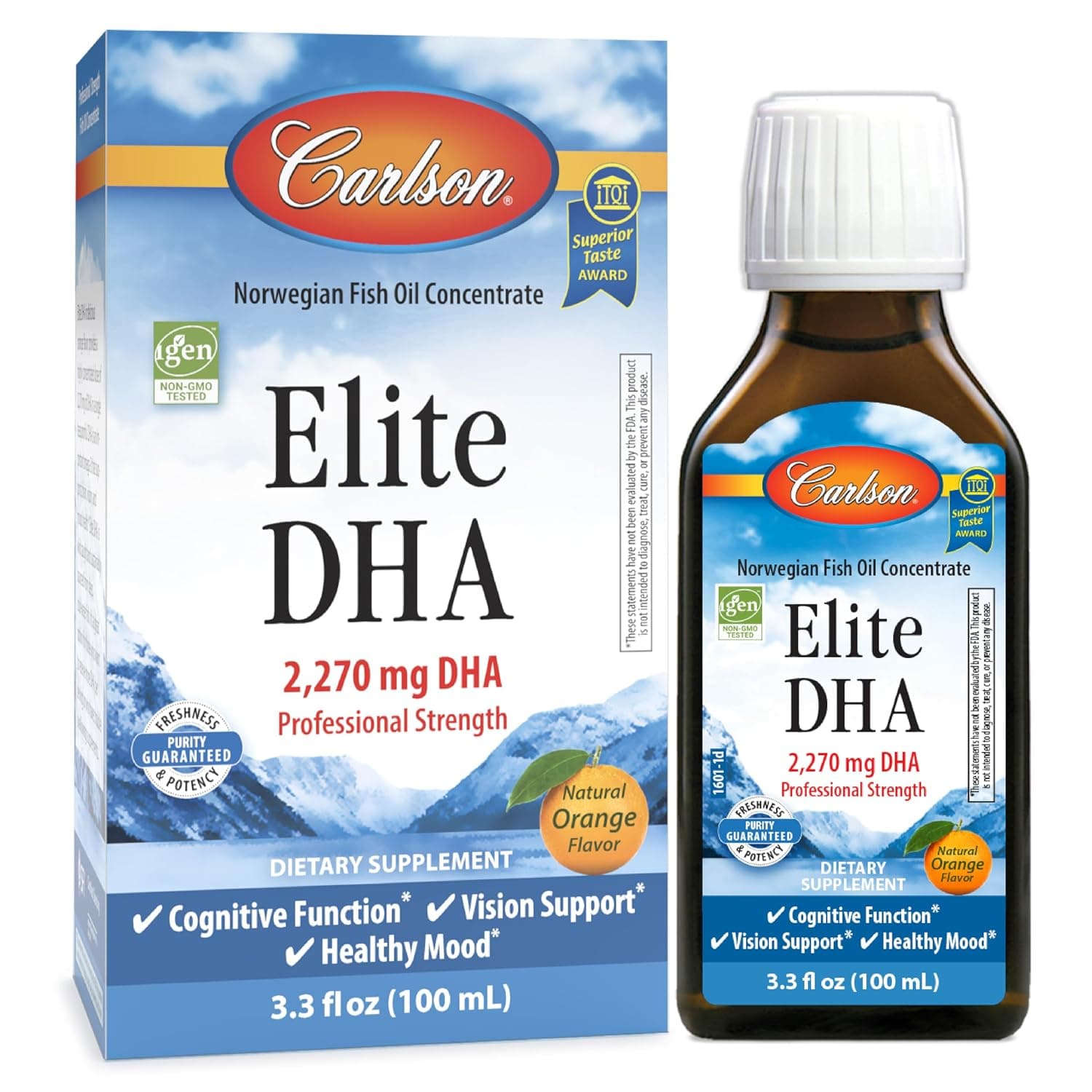 Carlson Labs, Elite DHA, Natural Orange Flavor, 2270 mg, 3.3 fl oz (100 ml)