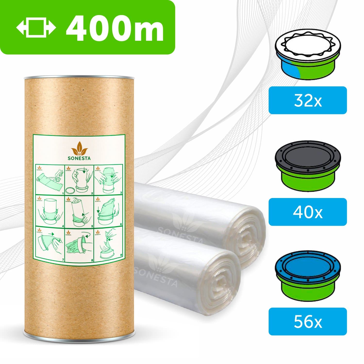 400 m Eco Refill Film Nappy Bin Compatible with Tommee Tippee TEC, Simple, Twist & Click, Compatible with Angel for Refill Cassettes, with Odour Barrier, Easy to Use