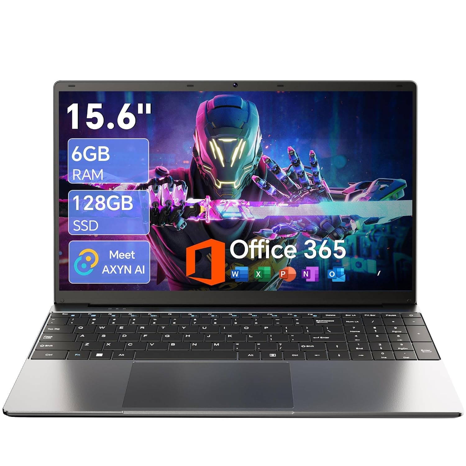 15.6 Inch Laptop with AI, Office 365, 6GB RAM 128GB SSD, Quad-Core Processor, Win 11 Home Laptops Computer, IPS FHD, 180°Viewing, Type-C, WiFi 5, BT4.2, Portable Thin Laptops - Gray