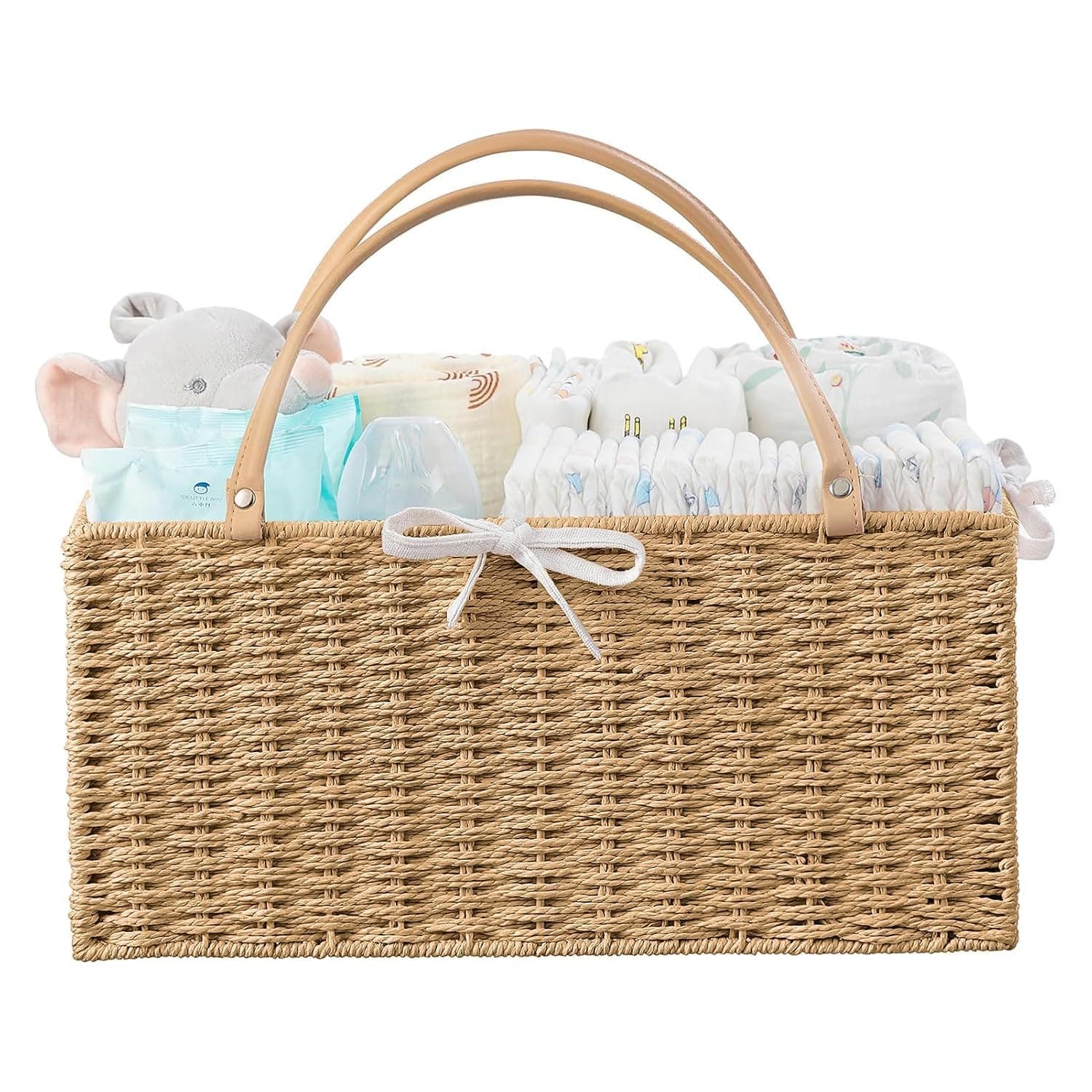 HBlife Large Baby Diaper Caddy Organizer, Paper Rope Storage Baskets Nursery Bin with Removable Divider, Portable Car Organizer for Diapers, Baby Shower Gifts, Newborn Essentials Must Haves