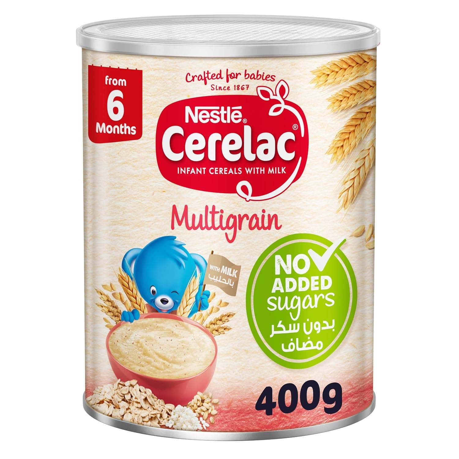 Cerelac Nestle Multigrain, Infant Cereals with Milk, No Added Sugars, From 6 months, Tin, 400g