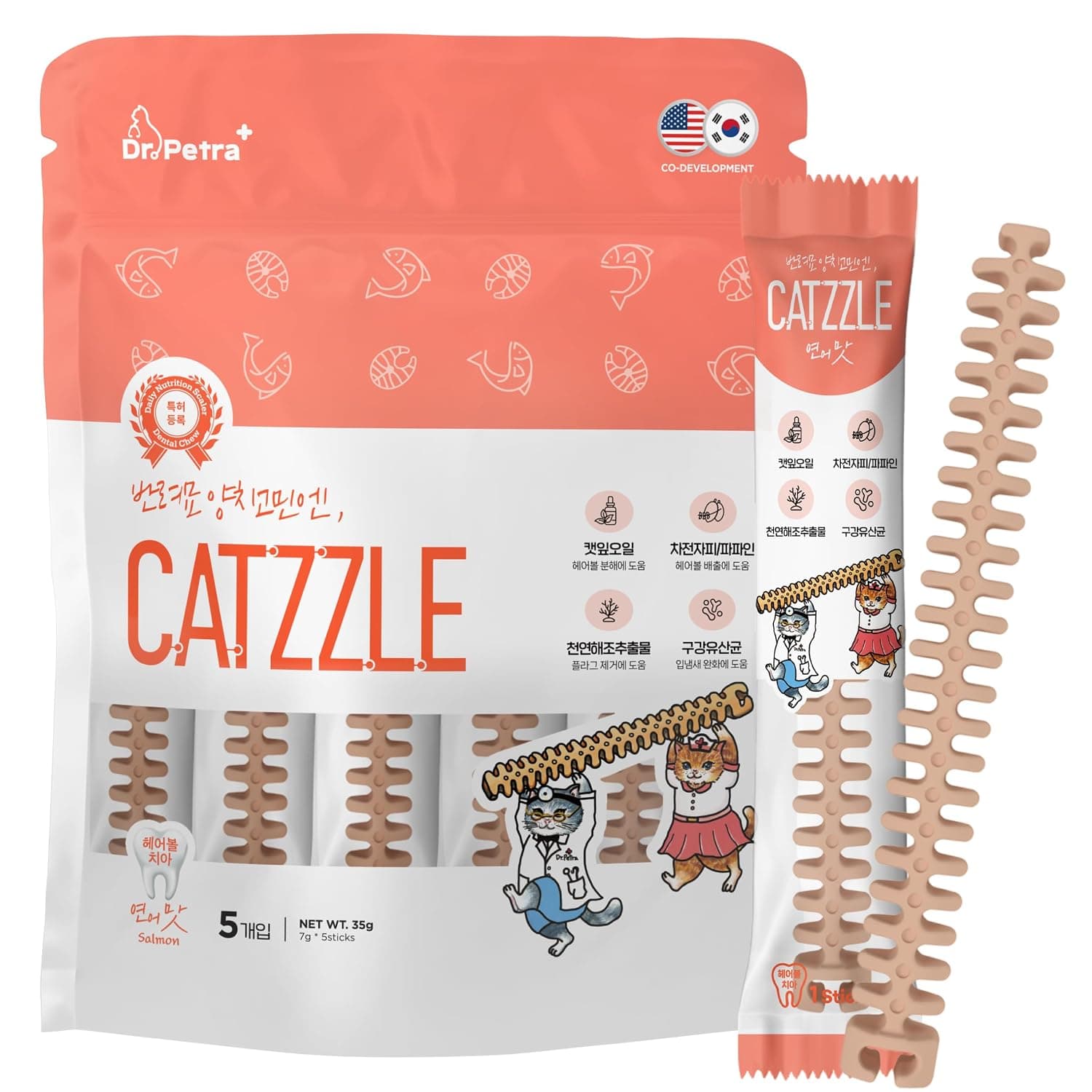 CATZZLE Cat Treats, Indoor Cat Dental Chews, Cat Teeth Cleaning, Hairbal Dental Care Snacks