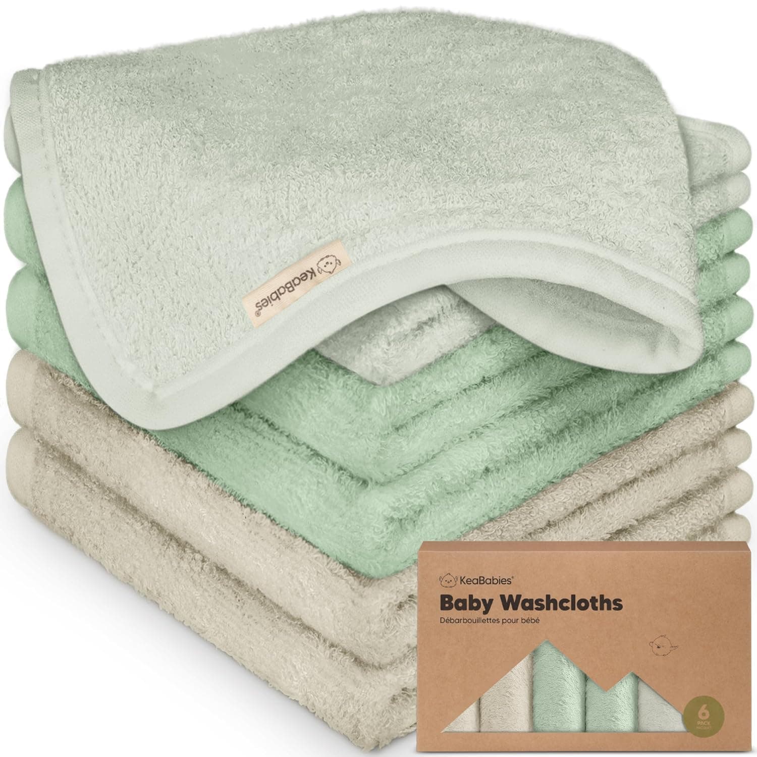 KeaBabies Deluxe Baby Washcloths, Soft Absorbent Cotton Wash Cloths for Newborns and Infants, Gentle on Sensitive Skin, Hills