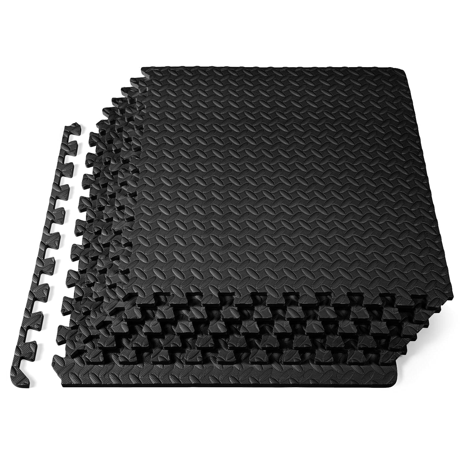 Prosource Fs-1908-Pzzl Puzzle Exercise Mat Eva Foam Interlocking Tiles (Black, 24 Square Feet)