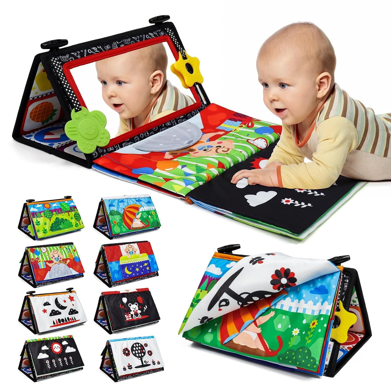 Dr.Rapeti Baby Mirror Toy, Black and White Sensory Toys, High Contrast Pattern, Baby Toy in Soft Books