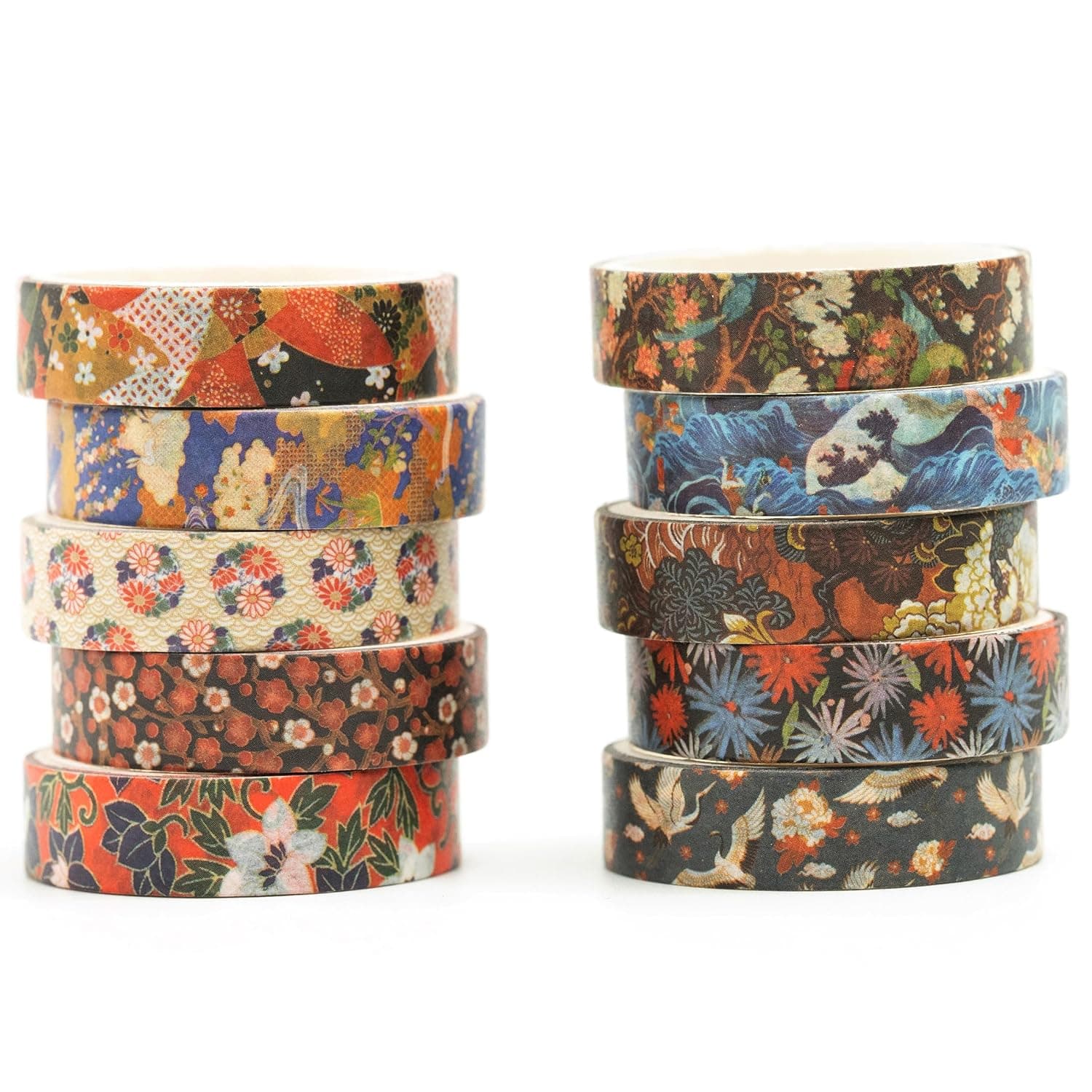 12 Rolls Ukiyo-e Style Washi Tape Set Japanese Kyoto Arts Adhesive Tapes Skinny Decorative Masking Tape Sets for Craft, Kids, Scrapbook, DIY, Gift Wrapping (Edo Elegance)
