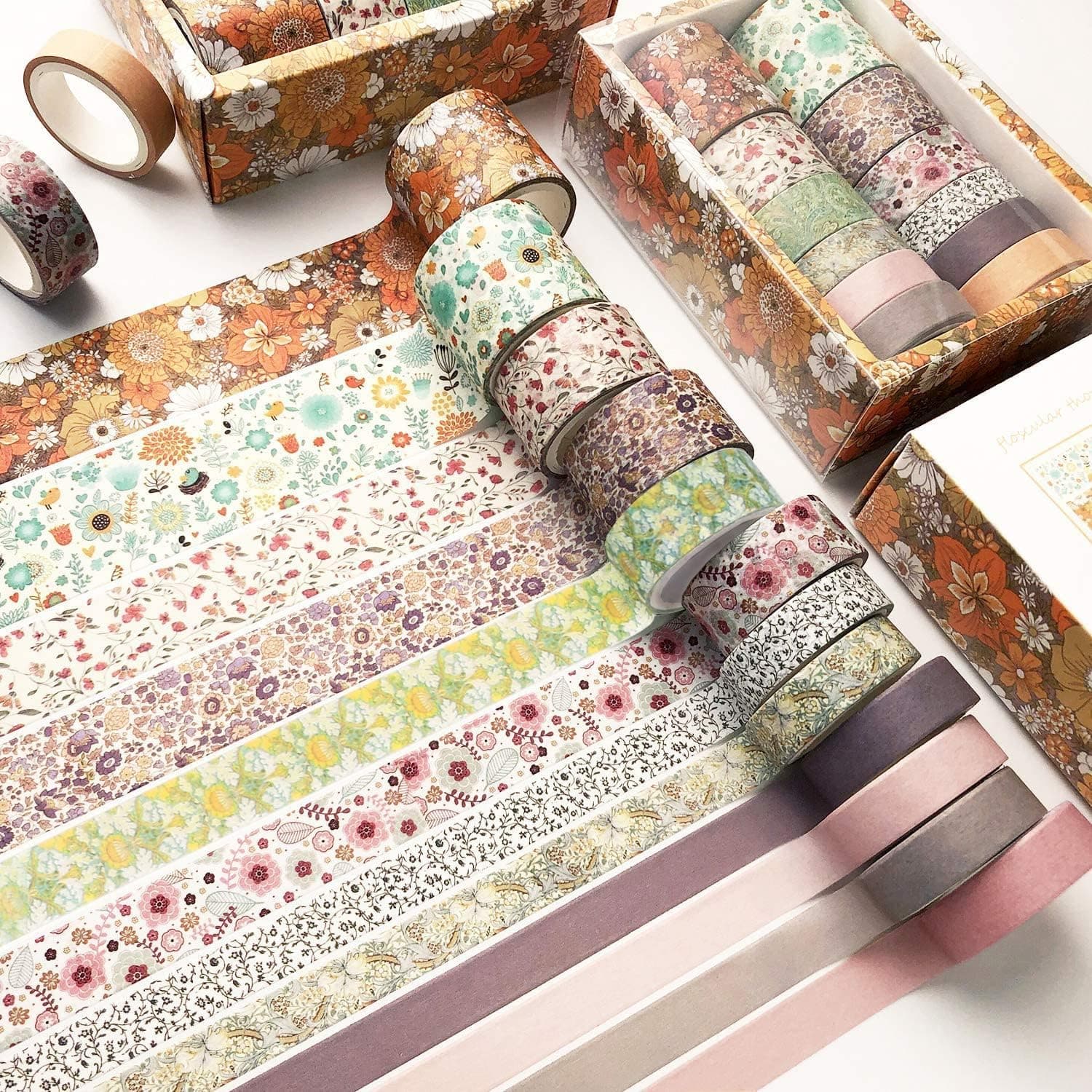 Joyzzz Tape Set, Japanese Washi Masking Tapes 12 Rolls, Colorful Floral Pattern Decorative Tapes for Arts and Crafts, Scrapbook Journaling and Gift Wrapping