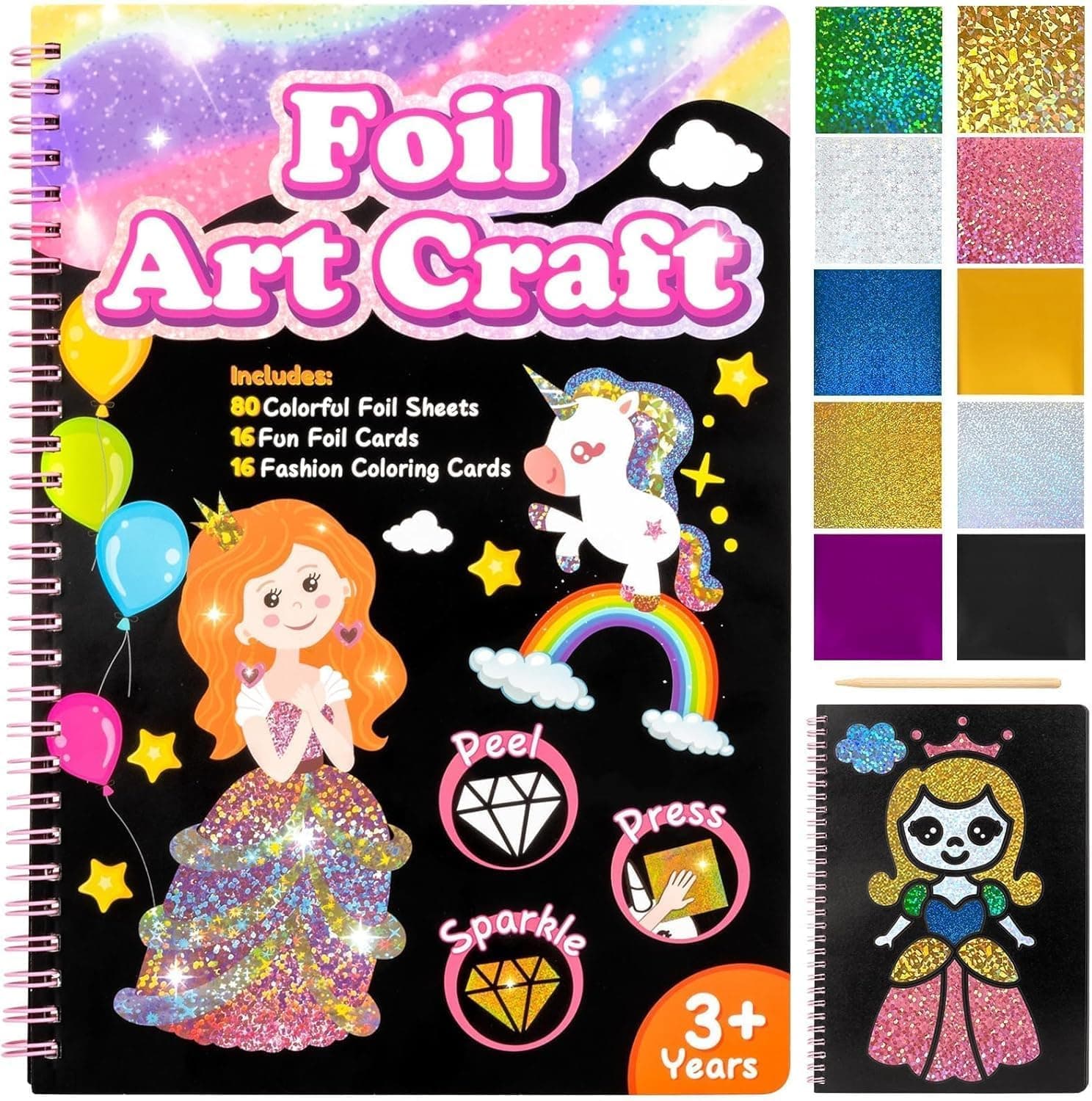 Joyzzz Art & Craft Activity, Foil Fun DIY Creative Kit with 100 Colorful Foil Sheets and 20 Pattern Cards, No Mess Arts and Crafts Supplies for Kids Ages 4-9, Educational Play for Boys and Girls