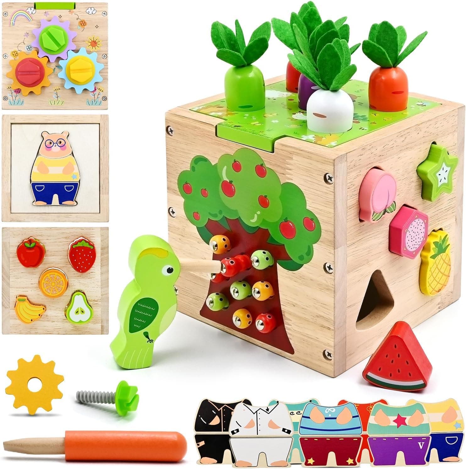 Soofam Baby Activity Cube, Montessori Toys for Boys 3 Years Old, Wooden Activity Cube Center Toys, Baby Toy, Learning Educational Sensory toys, Fine Motor Skills Games