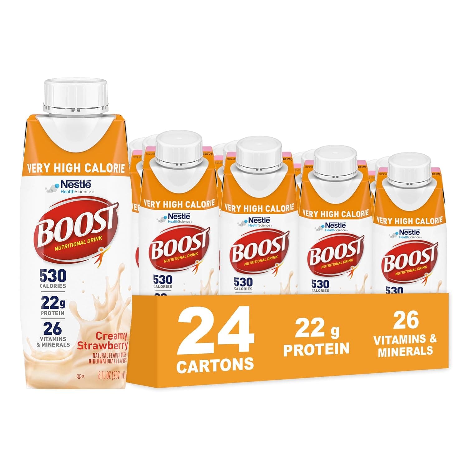 BOOST Very High Calorie Nutritional Drink, Creamy Strawberry, 8 Fl Oz (Pack of 24)