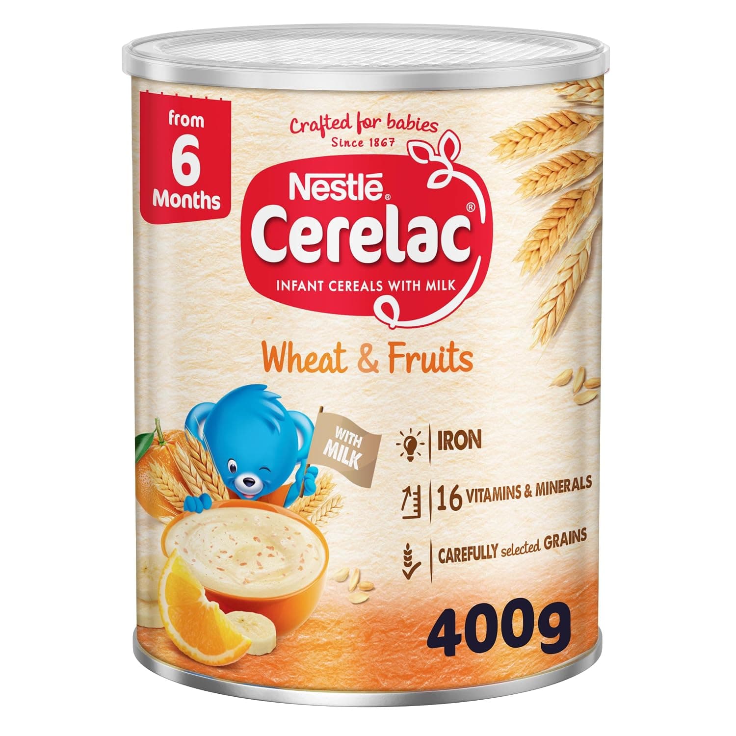 Nestle Cerelac Wheat and Fruits Baby Cereal Food, from 6 months, Tin 400g