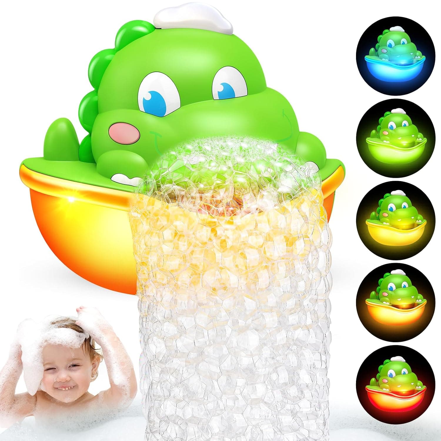 Baby Bath Toys,Dinosaur Bath Bubble Machine Automatic Bathtub Bubble Maker with Cool Light Bathtub Toys for Toddlers, Gift for Boys Girls