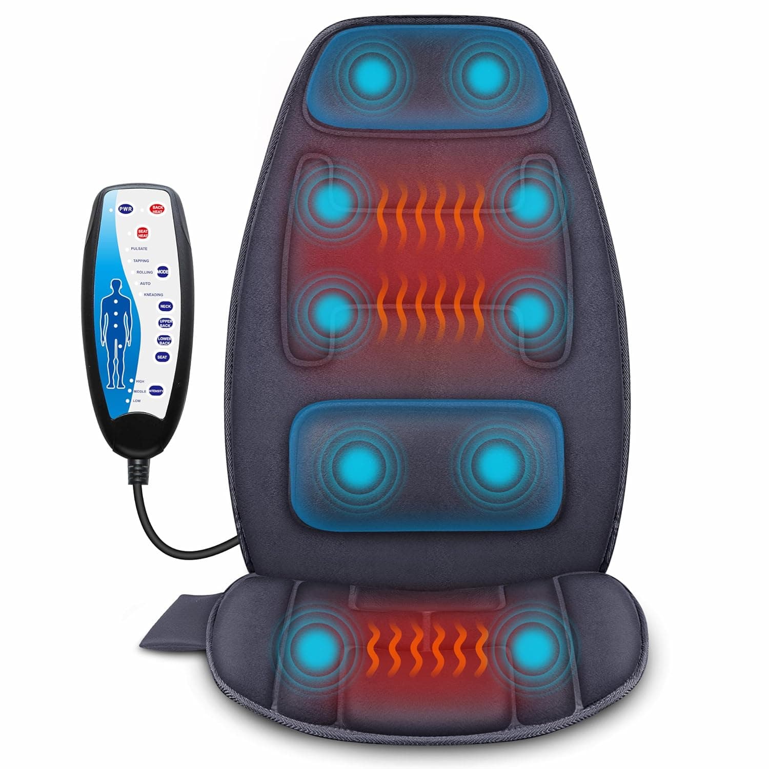 Snailax Massage Seat Cover with Heat, 10 Vibration Motors, Massage Pad with Vibration for Relaxation, Seat Cushion for Back and Neck, Back Massager for Home, Office, Gifts