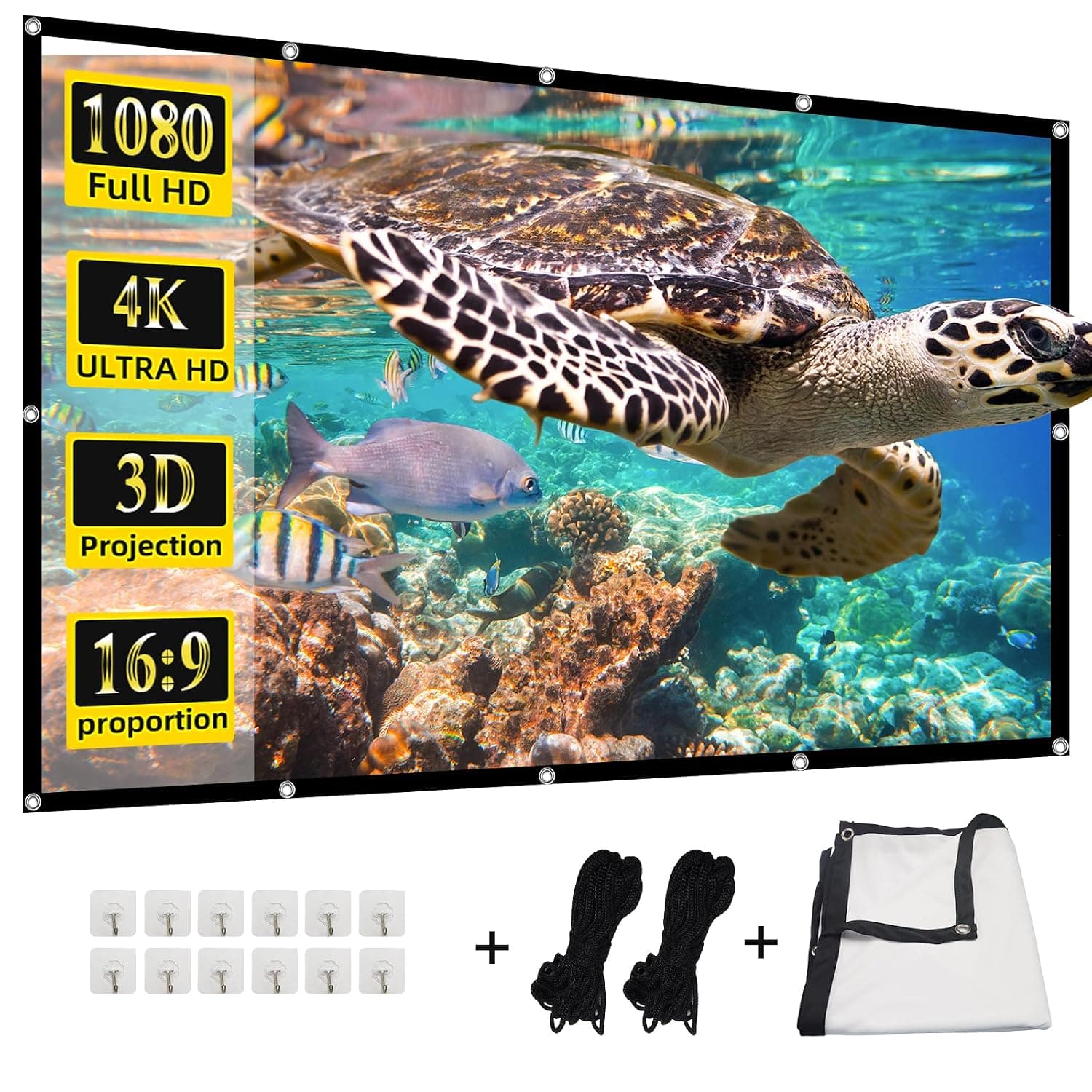 100" Projector Screen,4K 16:9 HD Wall Mount Projector Screen Foldable Projection Screen Hanging Portable Indoor Projector Screen with Cord for Movie Night Home Cinima (100)