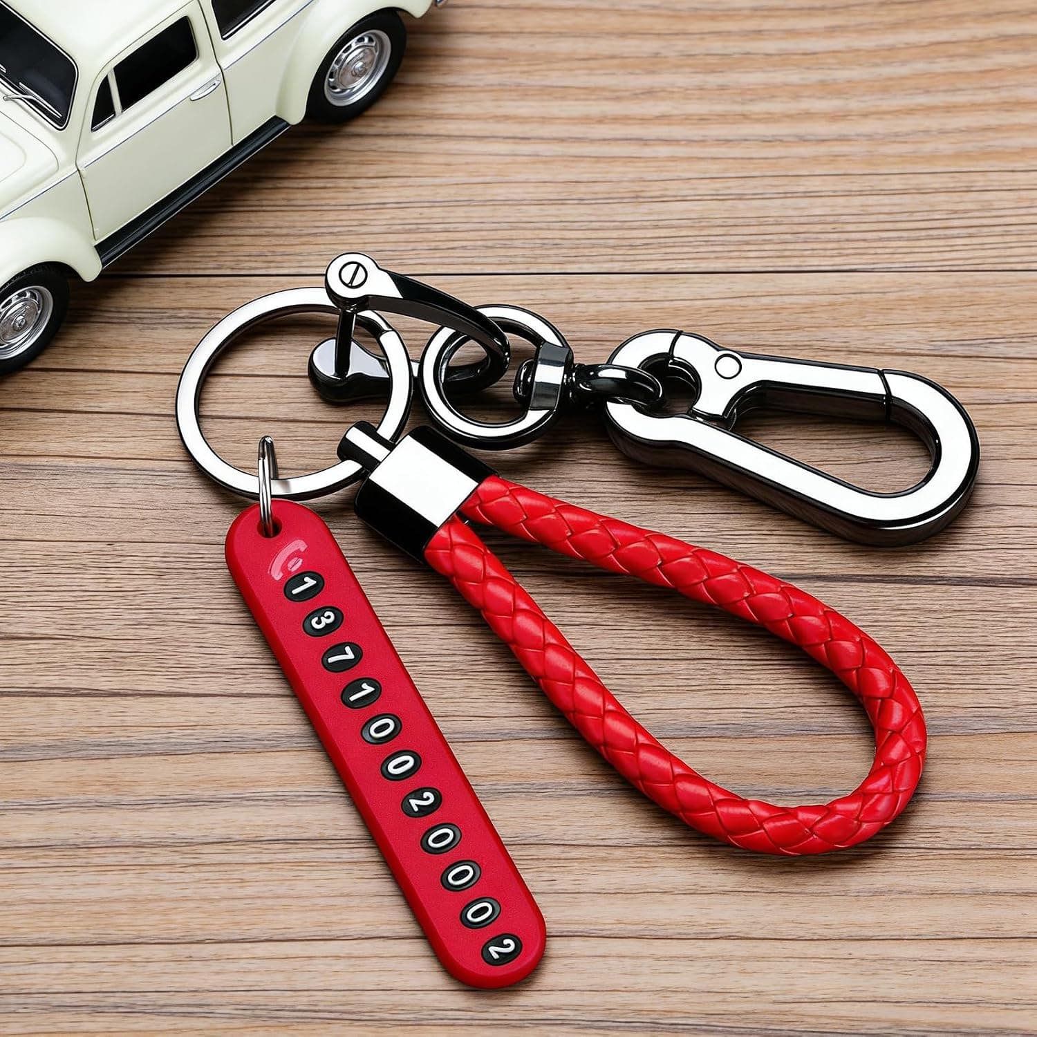 Anti-Lost Car Keychain with Keyring Phone Number for Finding Lost Key Metal Hook for Keys and Luggage