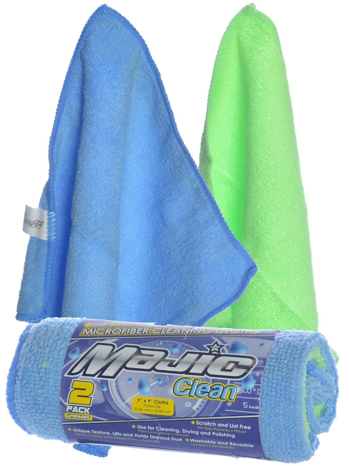 Majic 9” x 9" Soft and High Absorbent Car Detail Microfiber Towels Cleaning Cloths (2-Pack)