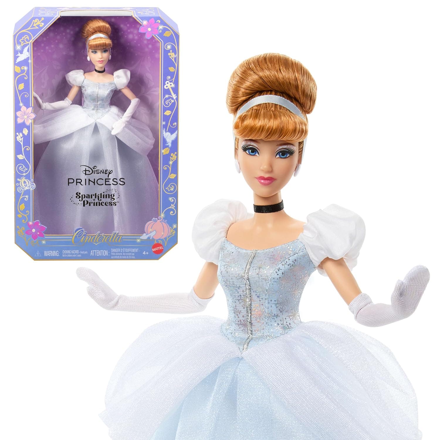 Mattel Disney Princess Glitter Princess Cinderella Fashion Doll with Accessories, with Removable Dress, Removable Shoes, Removable Necklace and Removable Earrings, JMP62 | Posable Doll in Signature Look with Removable Dress, Shoes, Necklace & Earrings, Inspired by DMovie (Amazon Exclusive)