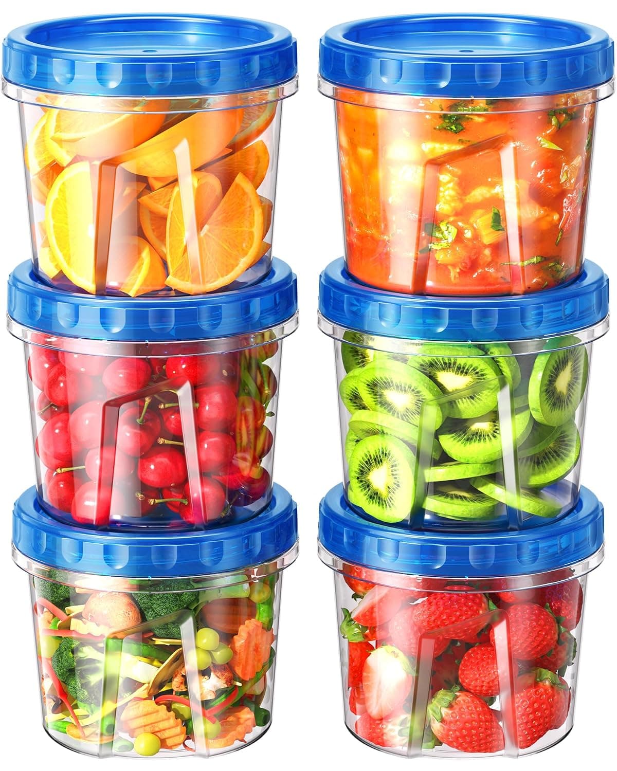 24 Oz Plastic Food Storage Containers with Twist Top Lids, 6 Pack BPA Free Reusable Soup Container, Leakproof Freezer Microwave Dishwasher Safe for Kitchen Prep