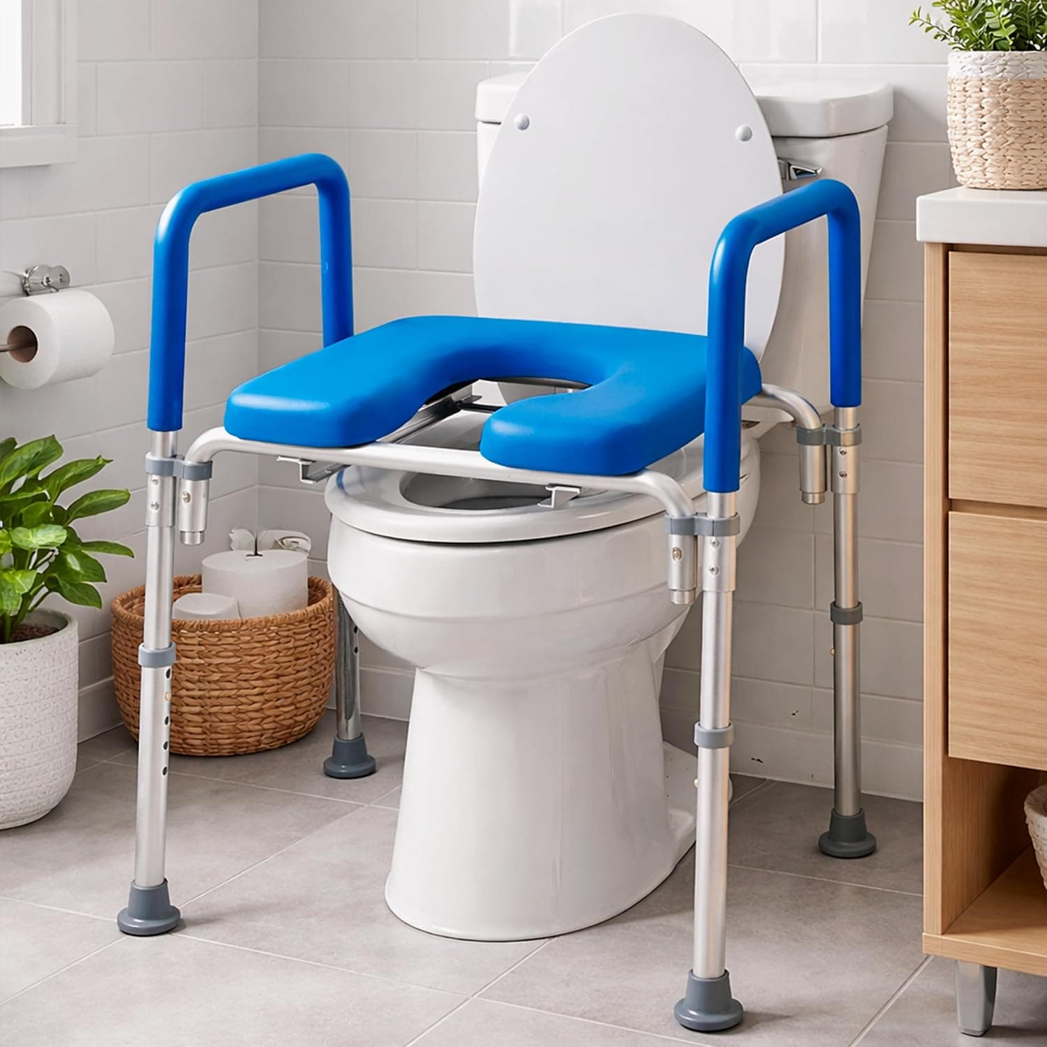 Platinum Health The Ultimate™ Bariatric Raised Toilet Seat, Bedside Commode, Voted#1 Most Comfortable. Padded with Armrests. Adjustable Height. 600lb. Elevated Toilet Seat with Arms. | Padded Seat & Armrests, Adjustable Tool-Free Height, 3-in-1 Toilet Seat/Commode/Shower Chair, Fits Standard & Elongated