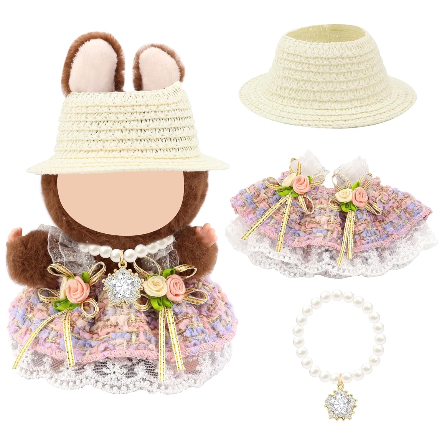 17cm Dolls Clothes Set for Labubu, 3 Piece Dress Set, 6.7 Inches Cute Outfits Suitable for Stand and Have a seat Doll, for Daily Play, Party Decoration for Dolls Collectors(NO Doll)