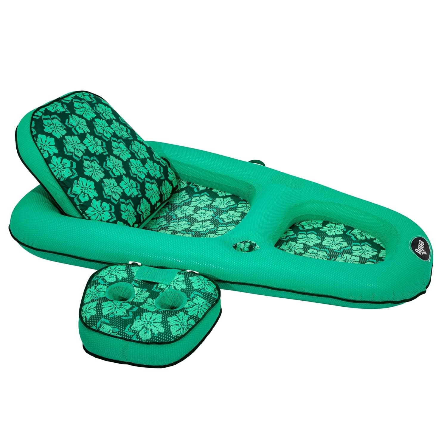 Aqua Oversized Ultimate Pool Lounger, Inflatable Pool Float with UPF 50 Sunshade Canopy, Heavy Duty, X-Large, Navy/Aqua/White Stripe