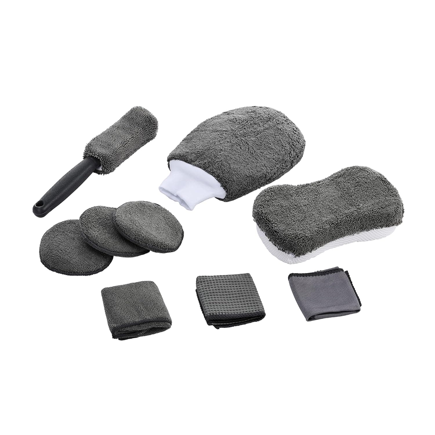 Lawazim Microfiber Car Cleaning Set-9 Piece Grey-High-Absorbency Scratch-Free Complete Car Detailing Kit with Microfiber Wash Mitt, Applicator, Brush, Sponge, and Cloths -for Auto Care and Maintenance