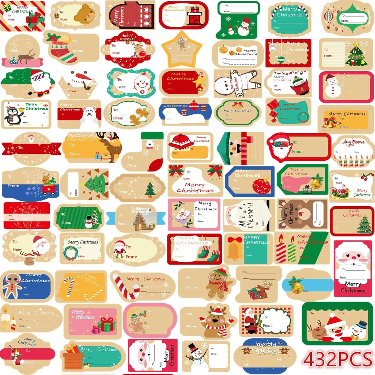 432PCS Christmas Gifts Tags Stickers, Christmas Labels, Christmas Name Tags Stickers for Holiday Decorative Presents Wrapping Paper Self-Adhesive Name Labels