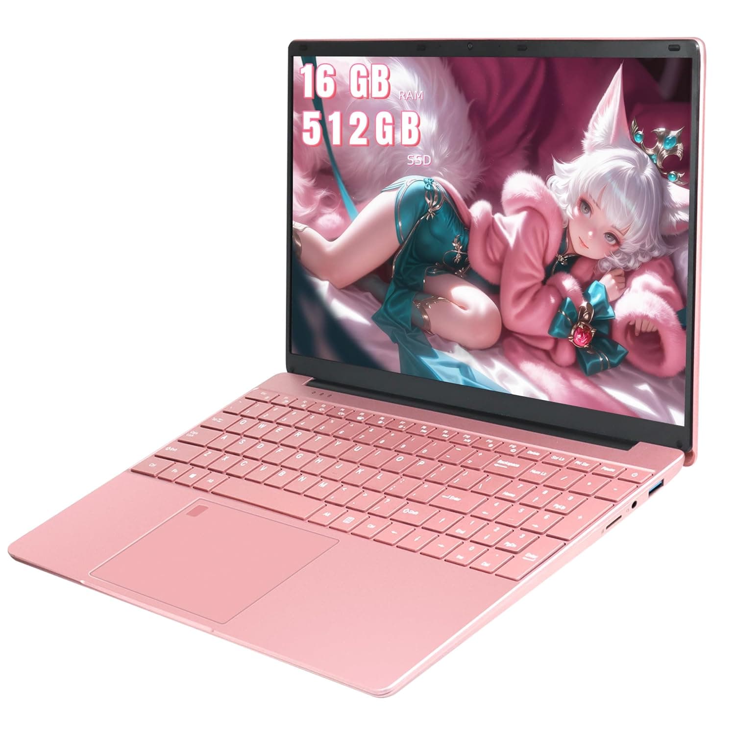 15.6" Slim Laptop, Pentium Gold Powder 6500Y Processor up to 3.4GHz, 16GB RAM, 512GB SSD, FHD 1920×1080 IPS Display, Backlit Keyboard, Portable Notebook for Study & Daily Use