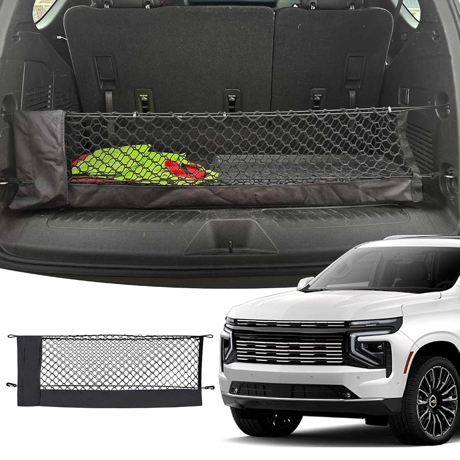 Envelope Style Trunk Mesh Cargo Net For Chevrolet Tahoe LS LT RST 2021-2024 - Car Accessories - Premium Trunk Organizers and Storage - Cargo Net for SUV - Vehicle Carrier Organizer for Chevrolet Tahoe