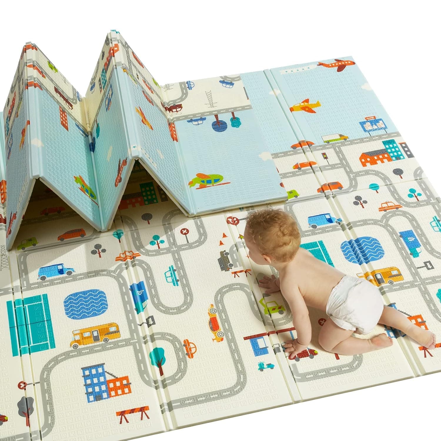 ZERIFAM Baby Play Mat, 200x180x1 cm Foldable Play Mat for Baby, Extra Large Non-Toxic Tummy Time and Crawling Mat, Thick Foam Play Mat for Baby, Reversible Portable Baby Floor Mat (Green)