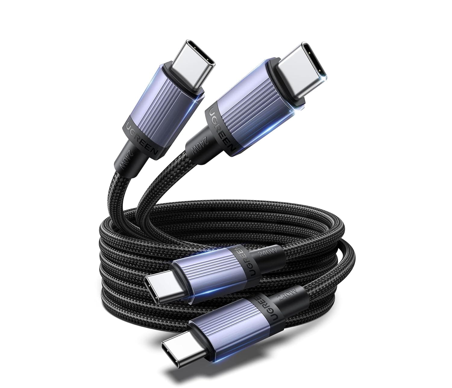 UGREEN 240W USB C to USB C Cable 2 Pack PD 3.1 Fast Charging Cable, Type C Charger Cord Compatible with MacBook Pro/Air, HP Laptop, iPad Pro/Air, iPhone 17/16/15, Galaxy S25 Ultra, 2M 2Pack New Series