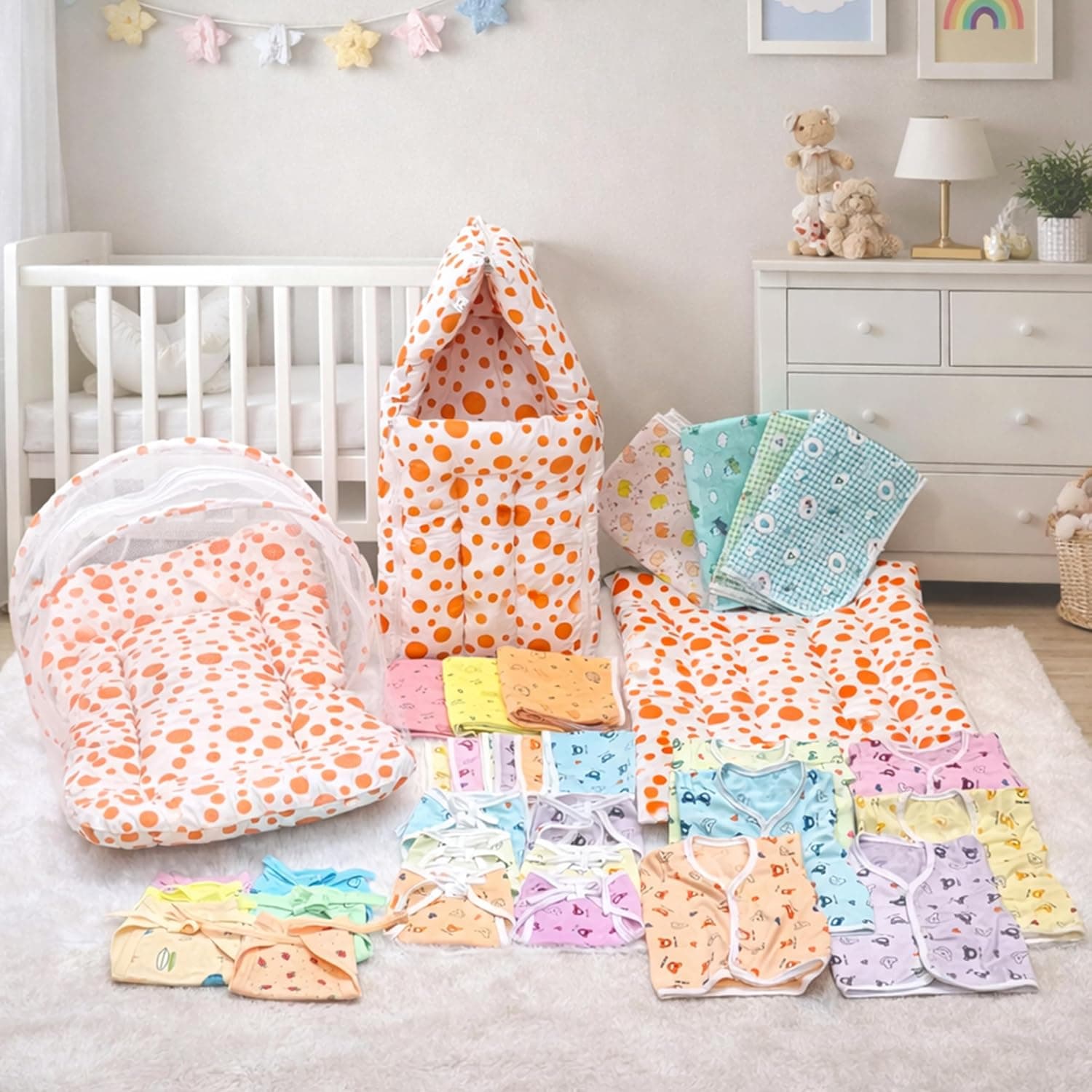 Fareto Just Born Baby Girl & Boy Daily Essential Hospital Kit All in One(Pack of 57 Items)(0-3 Months)(Unisex), Multicolor