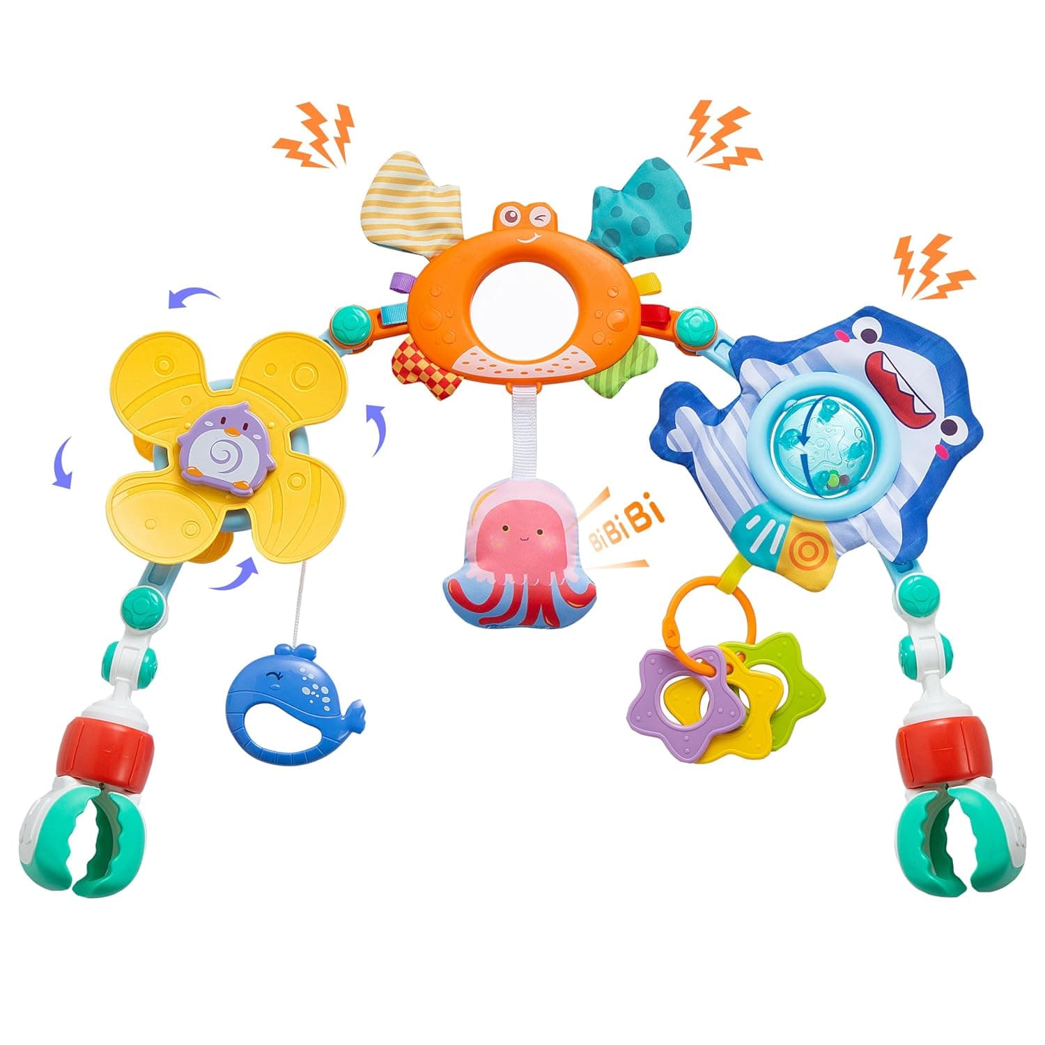 Baby Stroller Arch Toy, Car Seat Toys, Adjustable Arch Stroller toy with Hanging Sensory Activity toys,fits on Baby Bouncer, Bassinet, Stroller, Crib and Car Seats for baby infant Boy Girl 0-18 Months