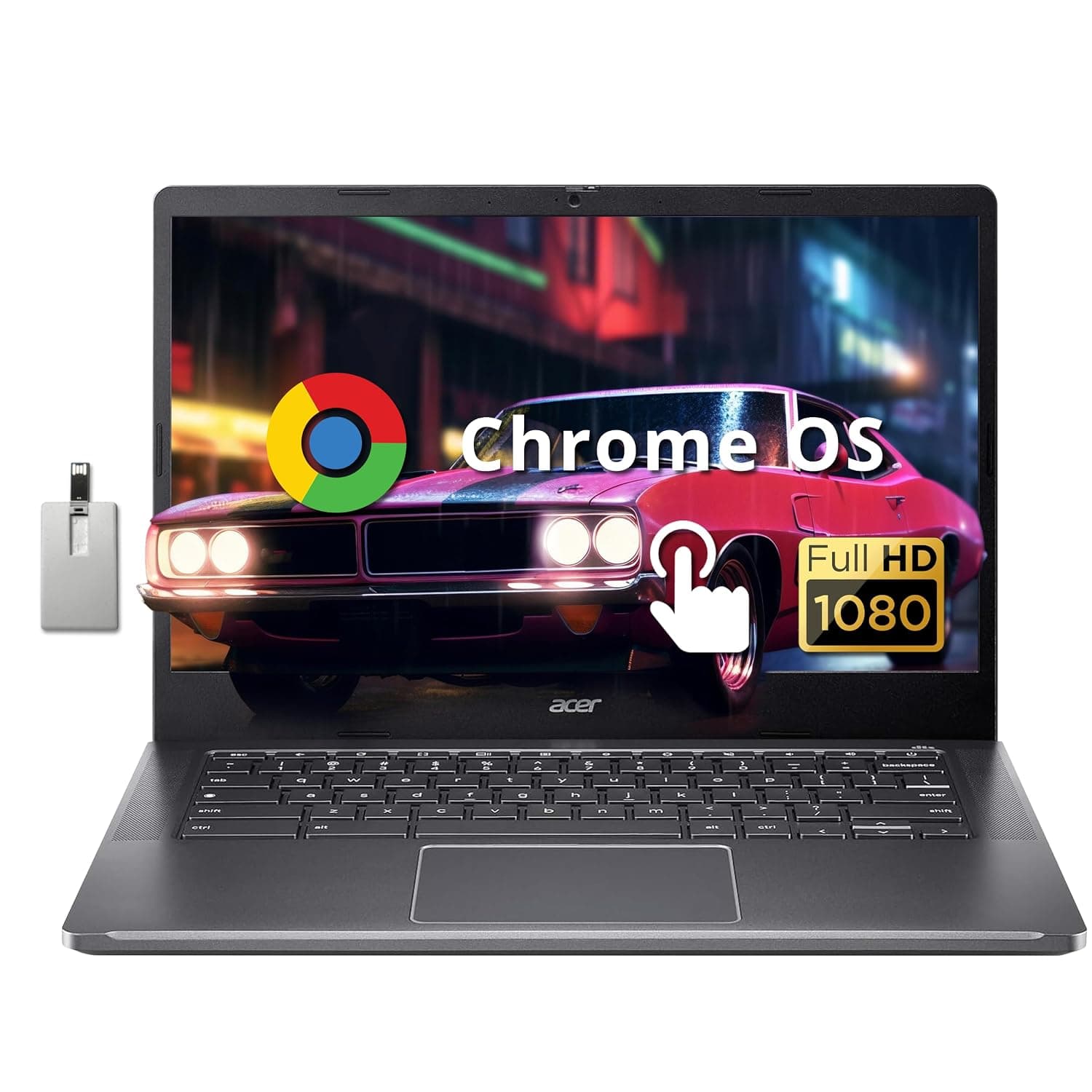 acer Chromebook Plus 14" FHD Touchscreen Laptop, Intel i3-N305 Processor, 8GB RAM, 640GB Storage (512GB SSD+128GB USB Card), Intel UHD Graphics, 1080P Webcam, Chrome OS, Gray