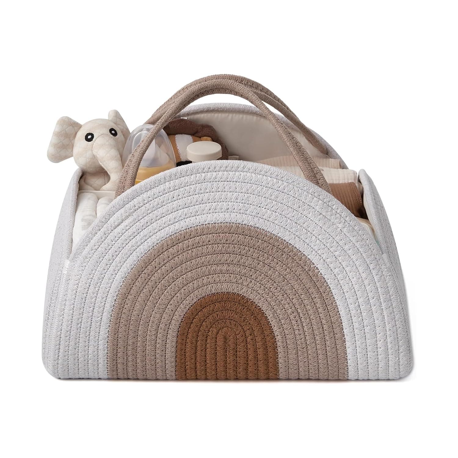 LEFAFA Baby Diaper Caddy, Large Baby Diaper Organizer with Compartments and Handles, Cotton Rope Changing Basket Organiser Baby Shower Gift for Newborn