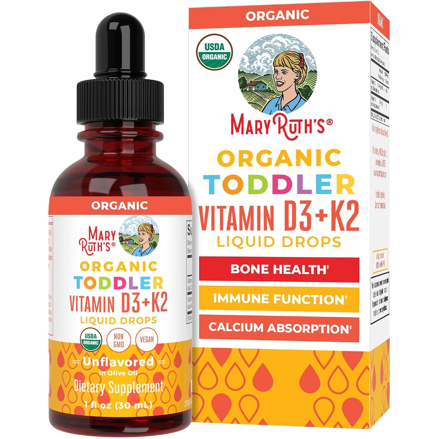 Vitamin D3 | Vitamin K2 | Vitamin D3 K2 Spray | K2 D3 Vitamin Liquid Supplement for Toddlers | Kids Supplement for Calcium Absorption Strong Bones | Vegan | Non-GMO | Gluten Free | 1 Fl Oz