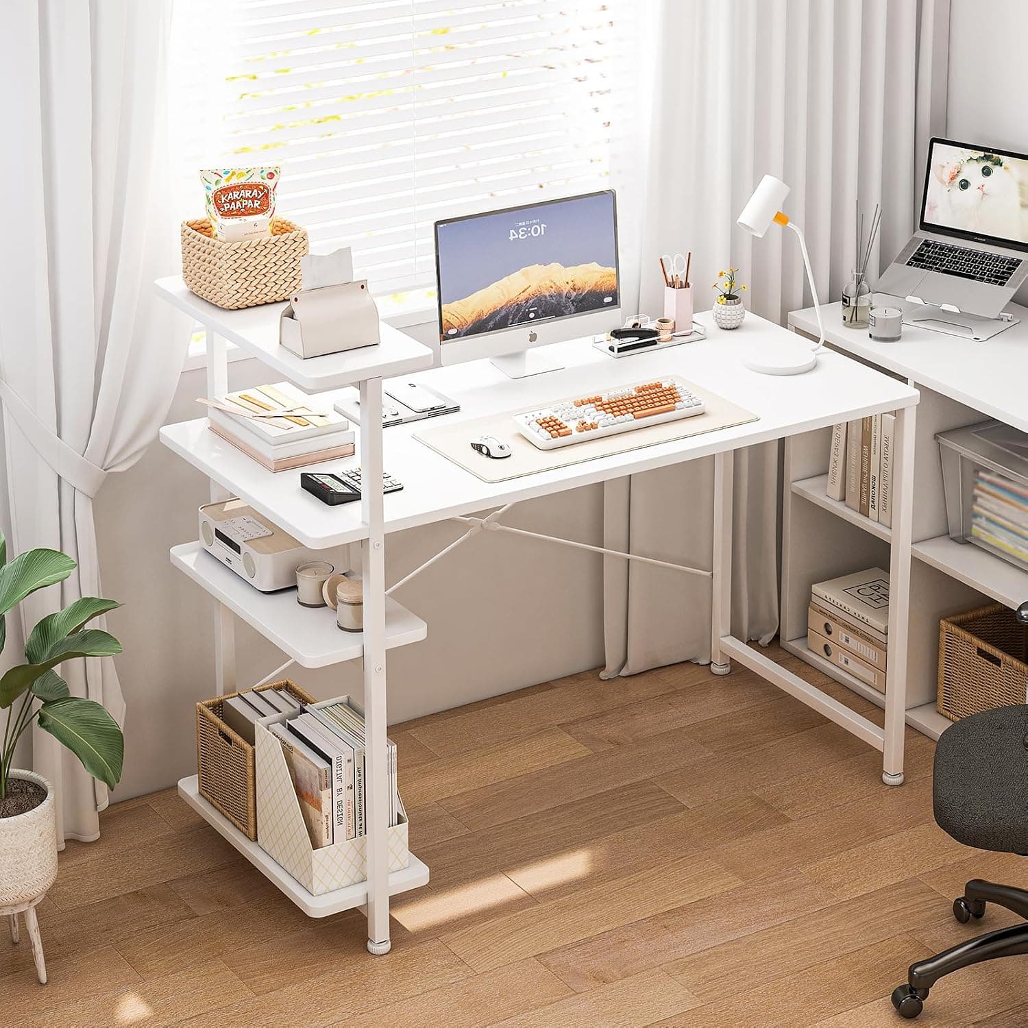 Study Desk with Bookshelf, Computer Desk with Storage Shelves, School Desks and PC Table for Home Office, Space-Saving Office Desks, Desk Table for Small Space, 100 x 45 x 73 cm (White)